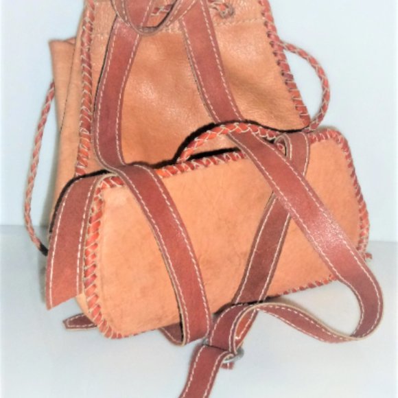 Handmade Tooled LEATHER BACKPACK Vintage Backpack Hand Stiched Cowhide Flower - Picture 3 of 8